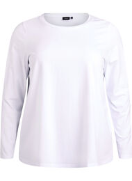 Basis jerseybluse med lange &aelig;rmer, Hvid