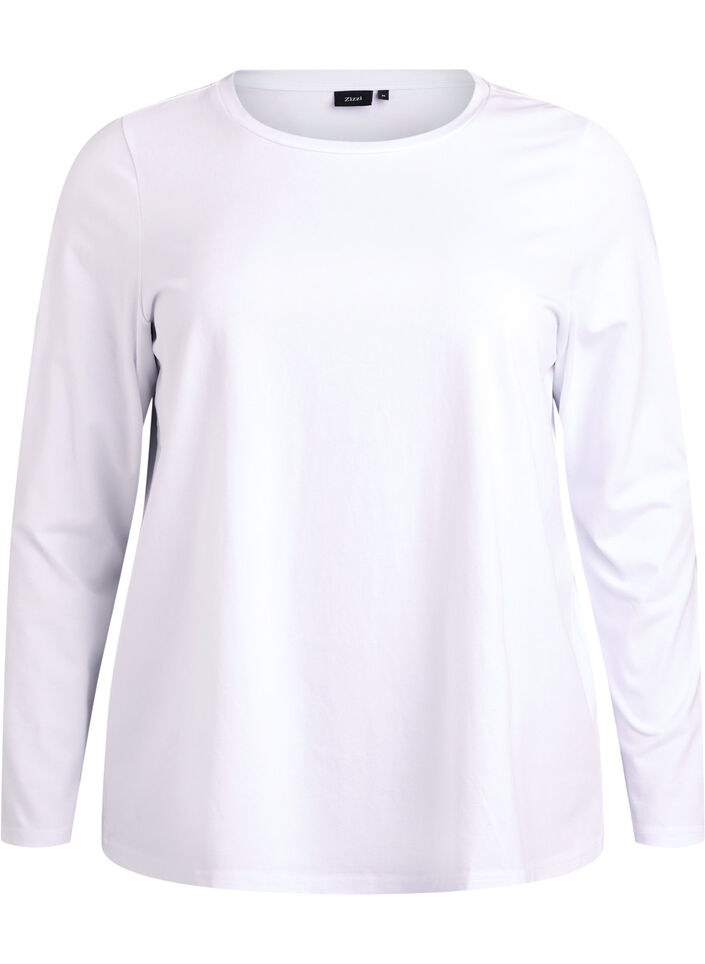 Basis jerseybluse med lange &aelig;rmer, Hvid, Packshot image number 0