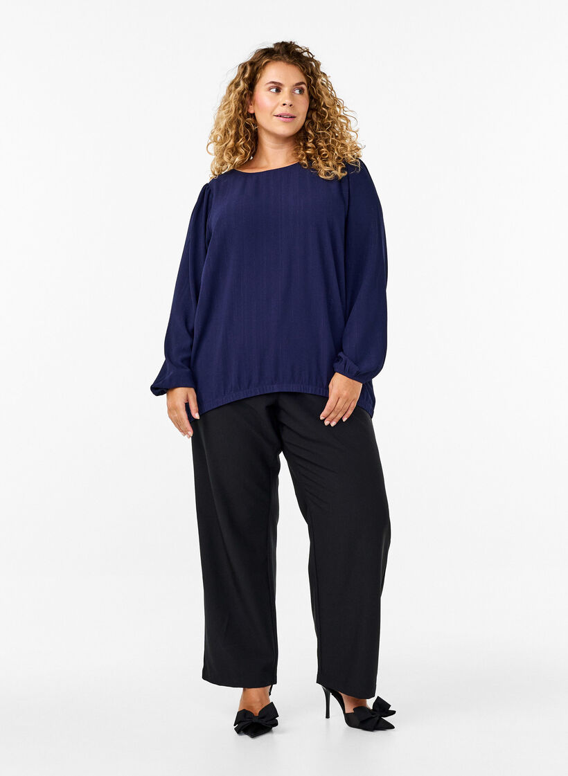 Bluse med sølv glimmer, Blå, Model image number 1