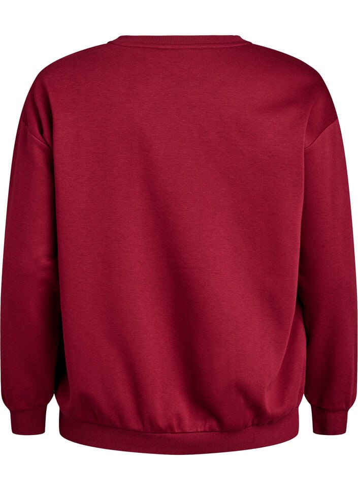 Sweatshirt med tekst i frott&eacute;, M&oslash;rk Bordeaux, Packshot