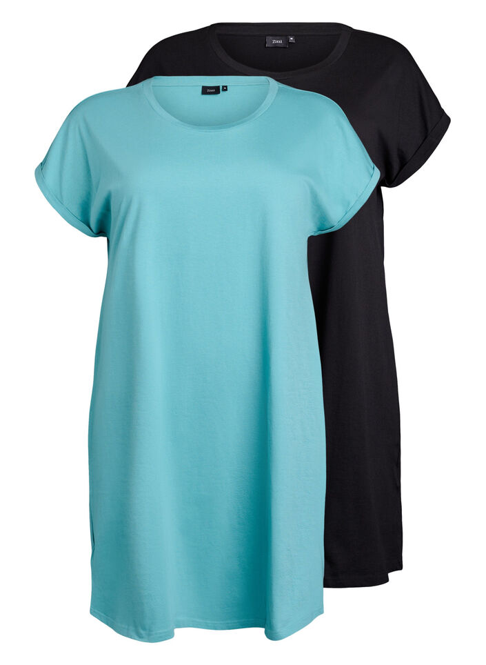 2-pak t-shirt kjole med korte &aelig;rmer, Bl&aring;, Packshot image number 0