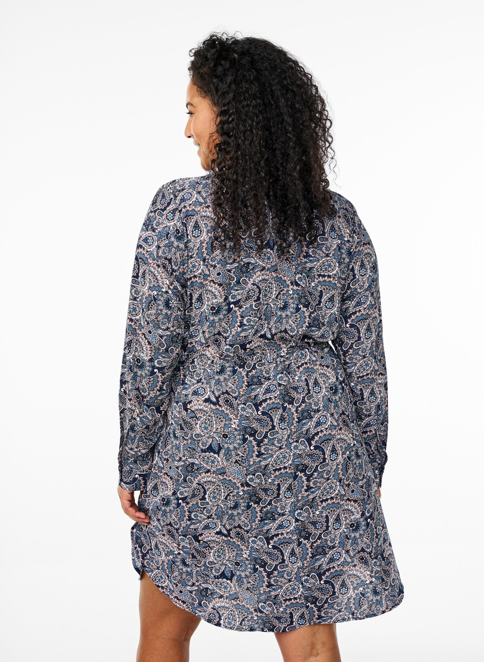 Zizzi Kn&aelig;lang kjole med bindeb&aring;nd, Beige, Model image number 2