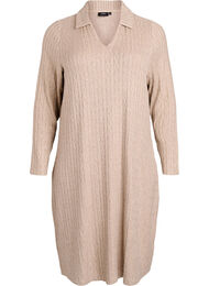 Kjole med kabelstruktur og v-udskæring, Beige