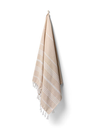 Stribet håndklæde med frynser, Beige Melange, Packshot image number 0