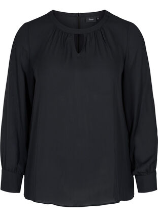 Bluse med lange ærmer, Black, Packshot image number 0