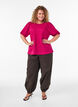 Bluse med struktur og korte &aelig;rmer, Lyser&oslash;d, Model image number 1