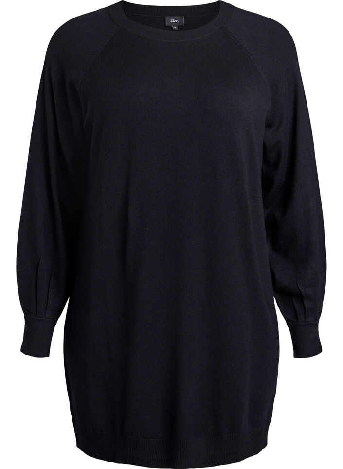 Kort strikkjole med raglanærmer, Sort, Packshot image number 0