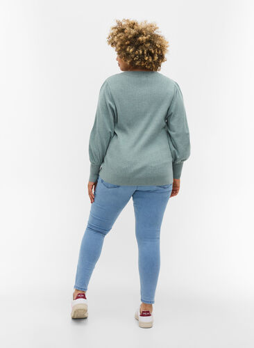 Cropped Amy jeans med lynlås, Light blue denim, Model image number 1