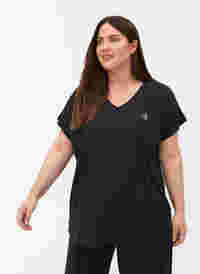 Kortærmet trænings t-shirt med v-udskæring, Black, Model