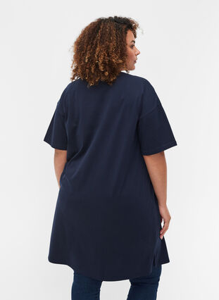 T-shirt kjole i bomuld med printdetaljer, Navy Blazer, Model image number 1