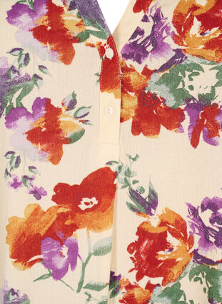 Blomstert viskose bluse med korte ærmer, Buttercream Vintage, Packshot image number 2