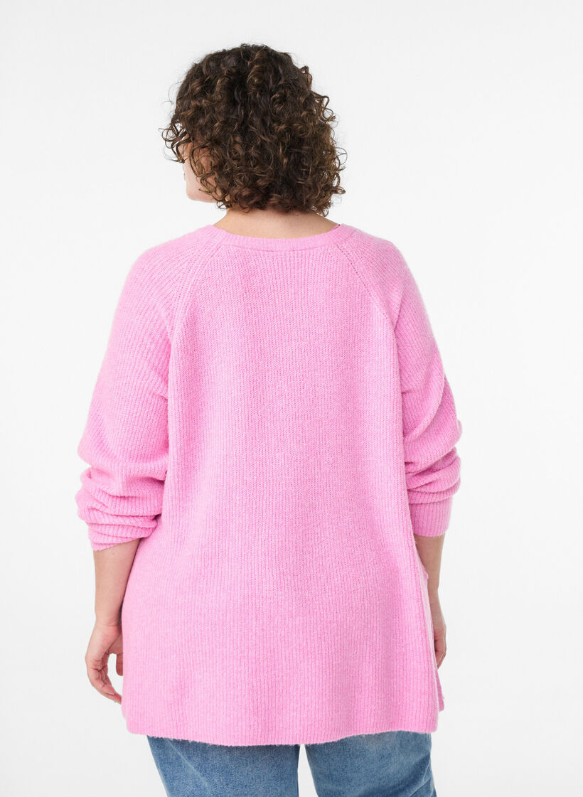 Strikbluse med diagonalt m&oslash;nster og raglan&aelig;rmer, Lyser&oslash;d, Model image number 2