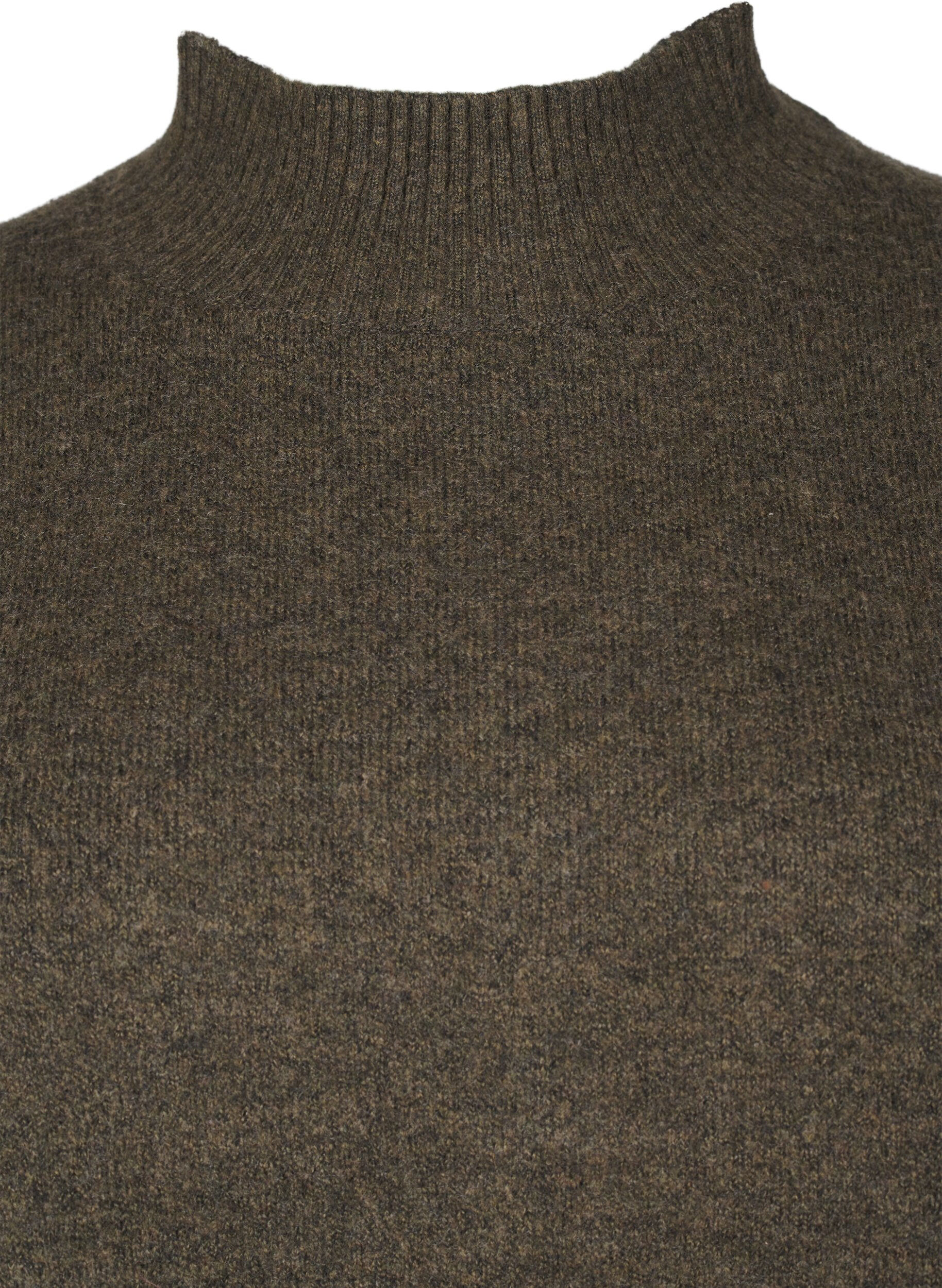 Zizzi Strikbluse med uld og h&oslash;j hals, Sea Turtle Mel., Packshot image number 2