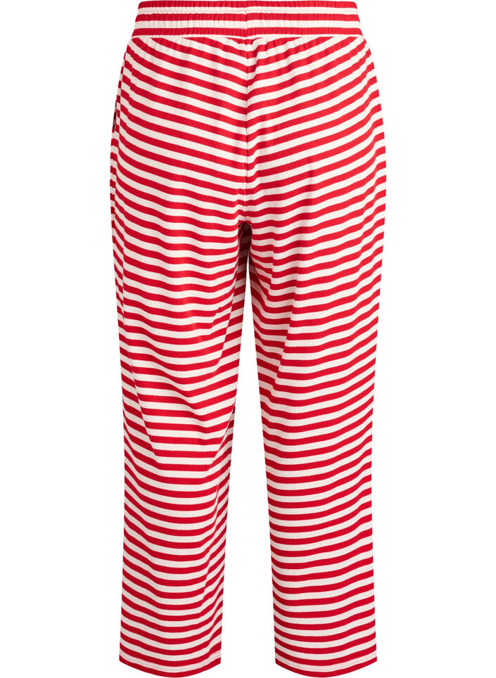 Stribede natbukser med h&oslash;j talje og brede ben, R&oslash;d, Packshot image number 1