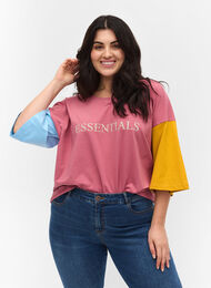 Color-block t-shirt med 2/4 ærmer, Pink Blocking