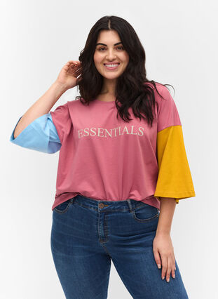 Color-block t-shirt med 2/4 ærmer, Pink Blocking, Packshot image number 0