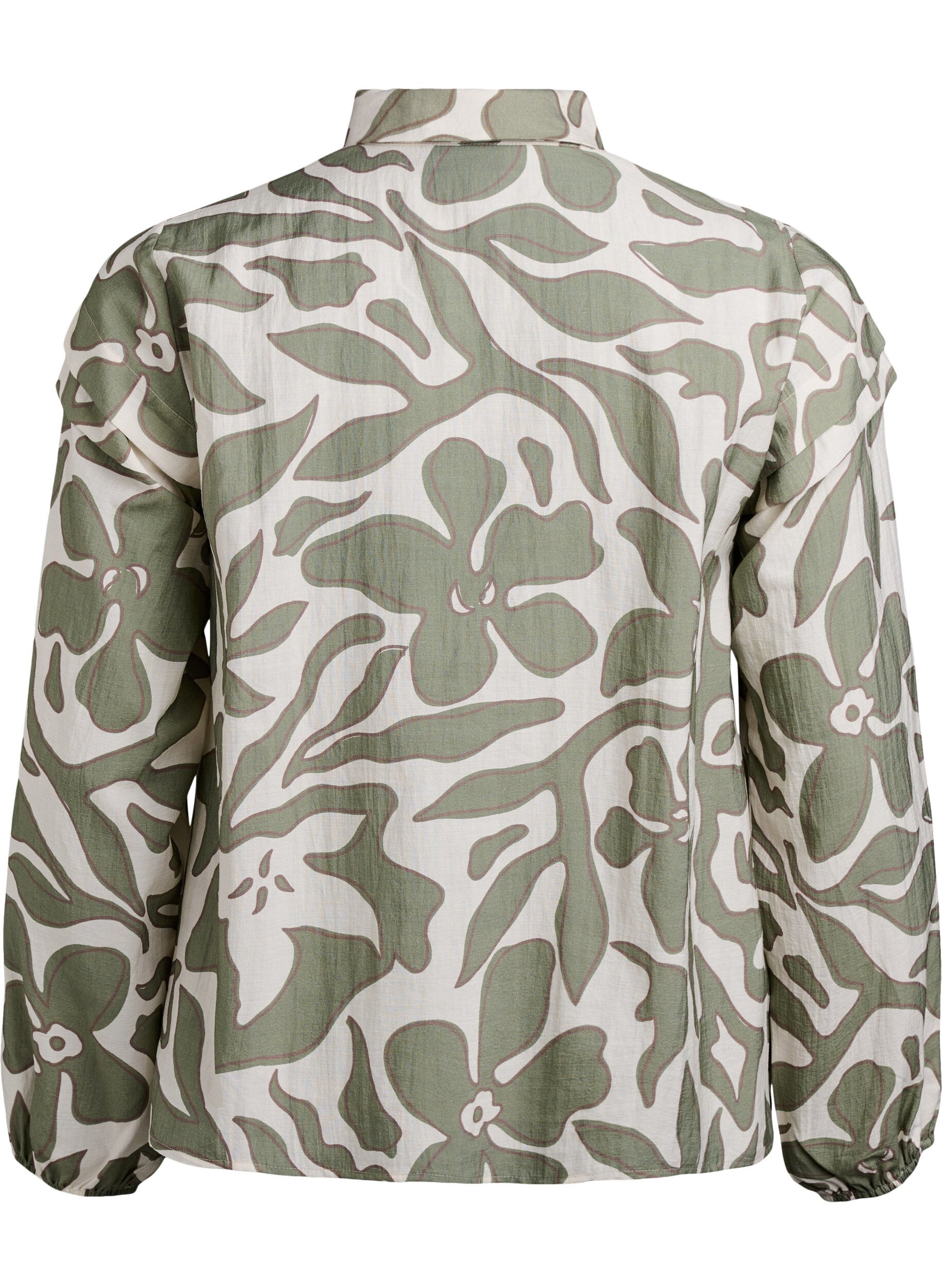 Zizzi Skjortebluse med print og fl&aelig;sedetaljer, Gr&oslash;n, Packshot image number 1