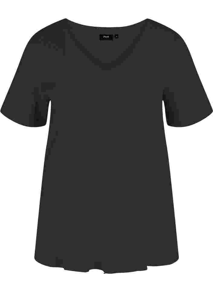 Bomulds t-shirt med ribstruktur, Black, Packshot image number 0