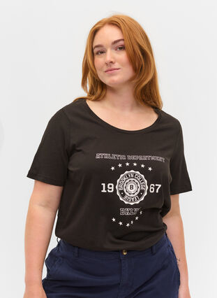Kortærmet bomulds t-shirt med tryk, Black, Model image number 0
