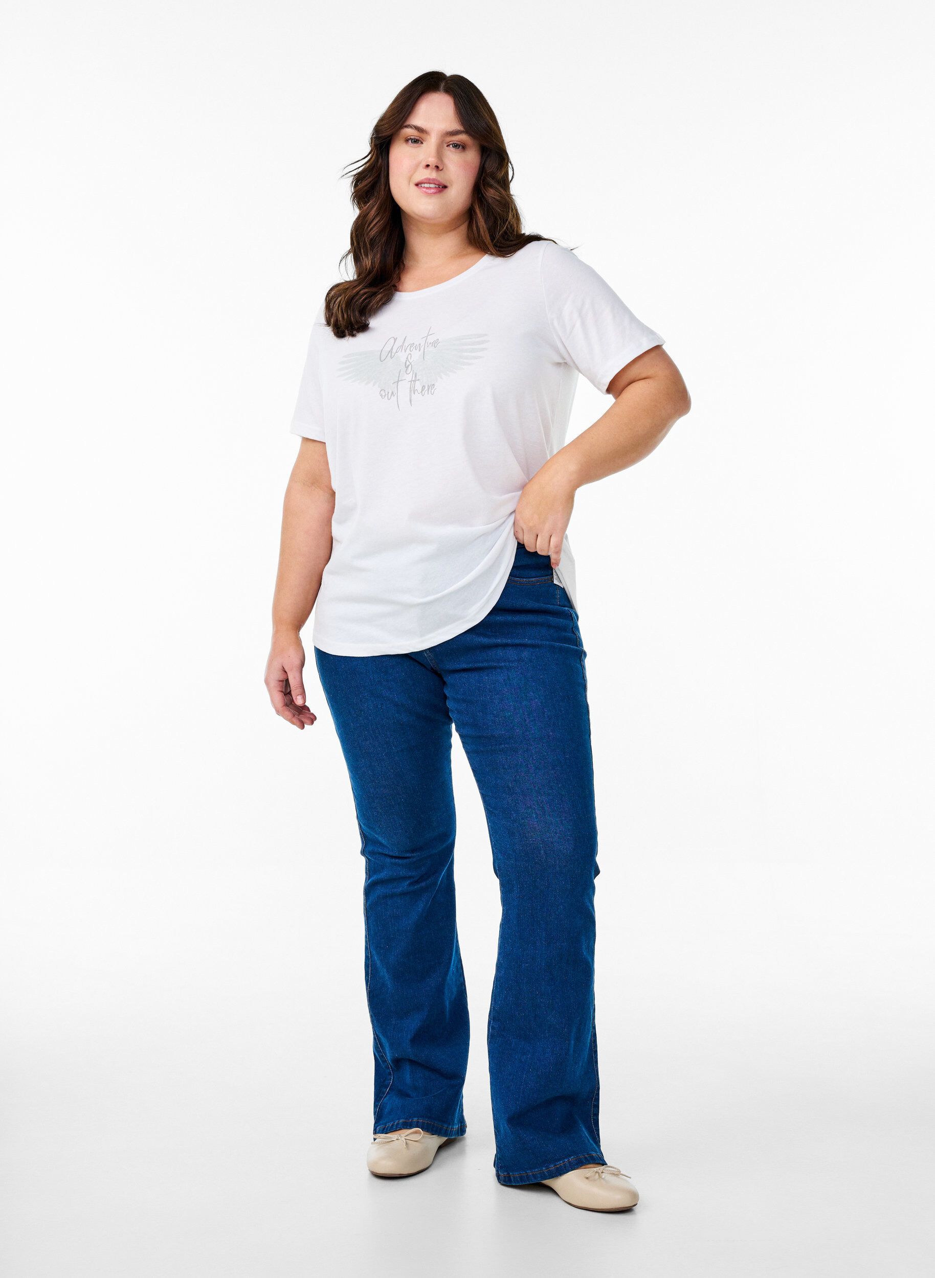 Zizzi FLASH - T-shirt med motiv, Hvid, Model image number 1