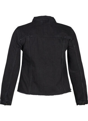 Kort denim jakke med rå kanter, Black, Packshot image number 1