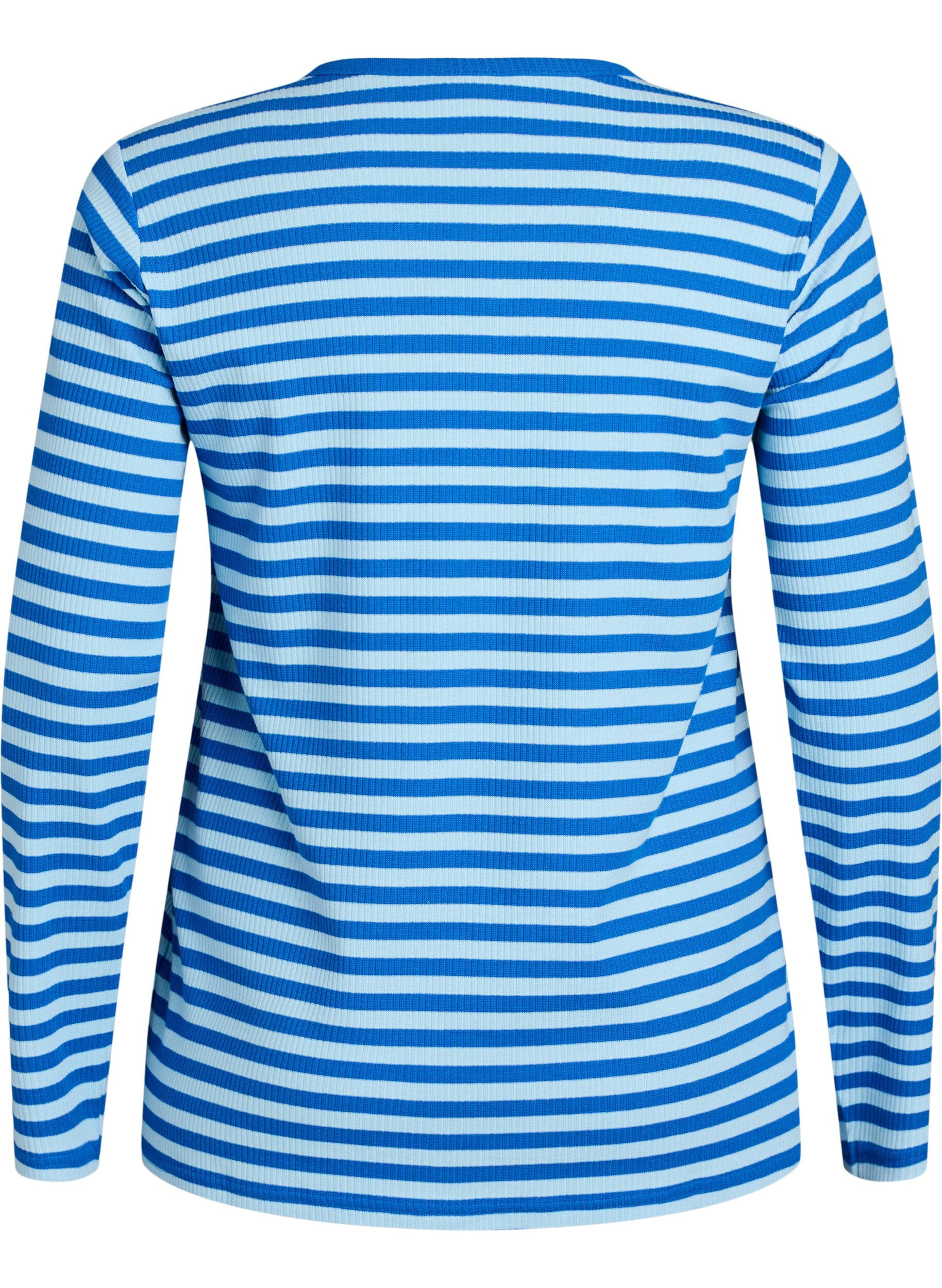 Zizzi Stribet bluse med lange &aelig;rmer, Bl&aring;, Packshot image number 1