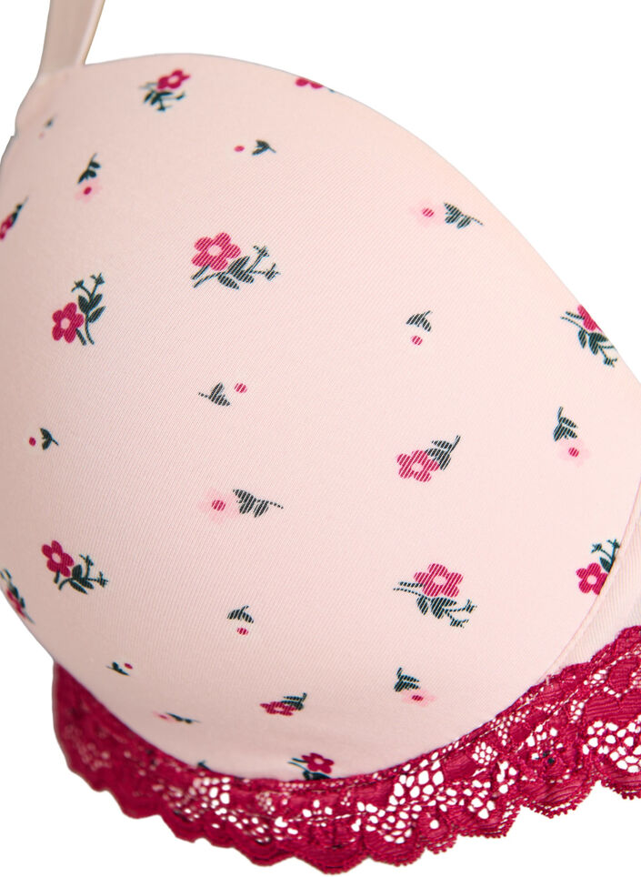 Formst&oslash;bt bh med blomsterprint og blonde, Lyser&oslash;d, Packshot image number 2