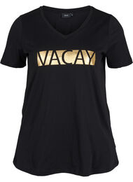 Bomulds t-shirt med v-udskæring, Black VACAY 