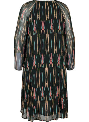 Printet viskose kjole med bindedetalje, Green Comb AOP, Packshot image number 1