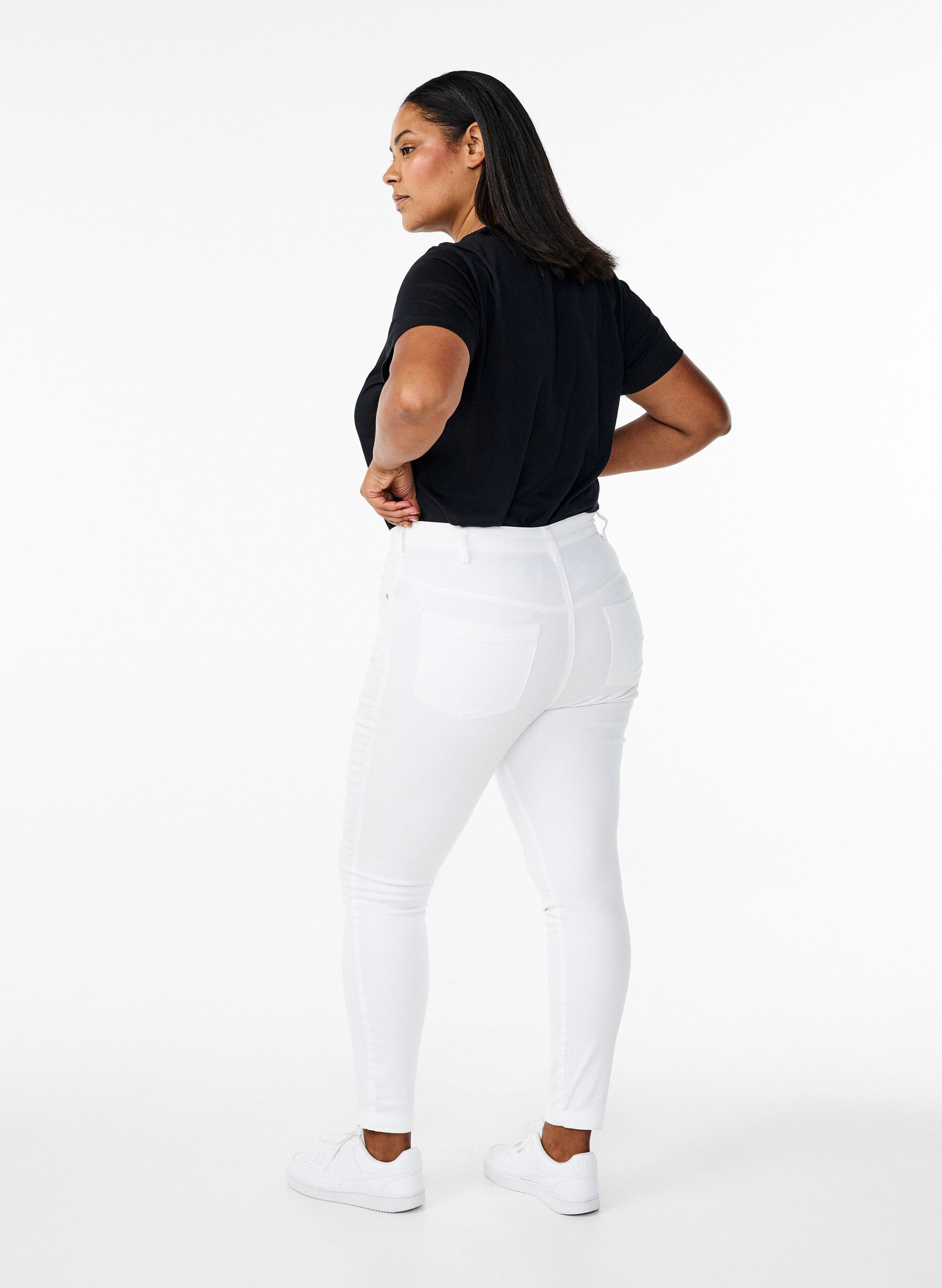 ZizziSuper slim Amy jeans med h&oslash;j talje, White, Model image number 1