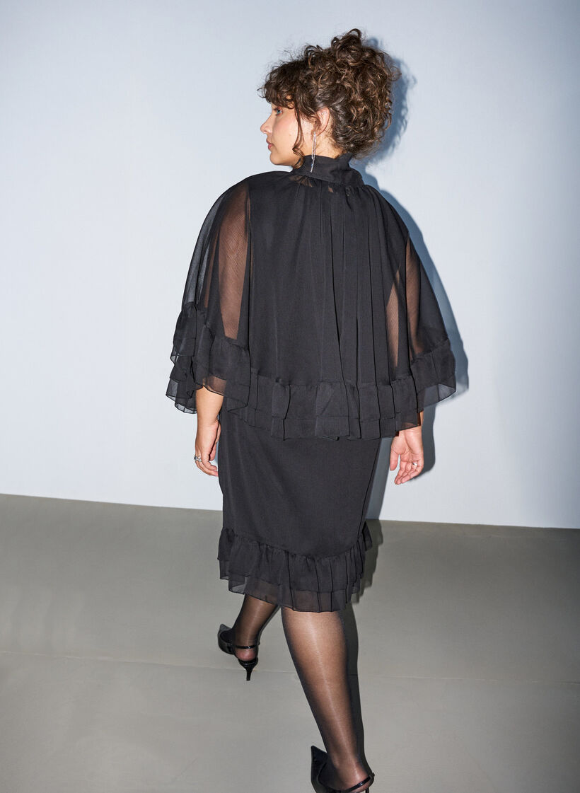 &AElig;rmel&oslash;s kjole med chiffon-kappe, Sort, Model image number 2