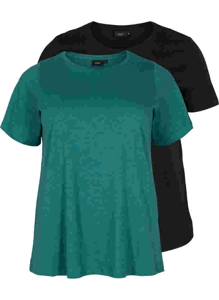 2-pak basis t-shirt i bomuld, Antique Green/Black, Packshot image number 0