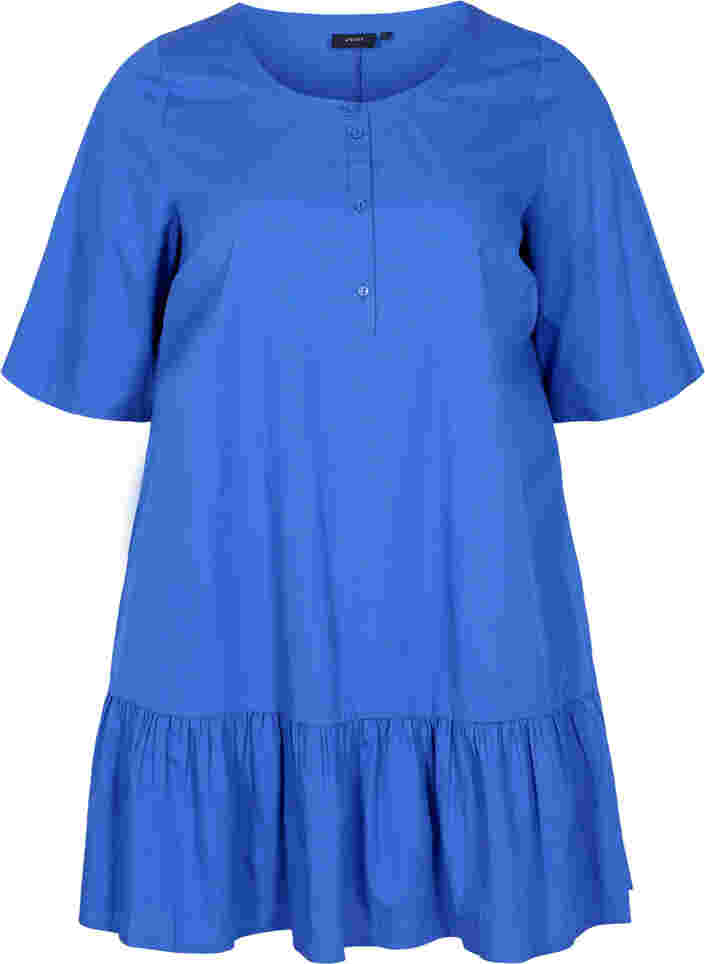Kortærmet bomulds tunika med a-shape, Dazzling Blue, Packshot image number 0