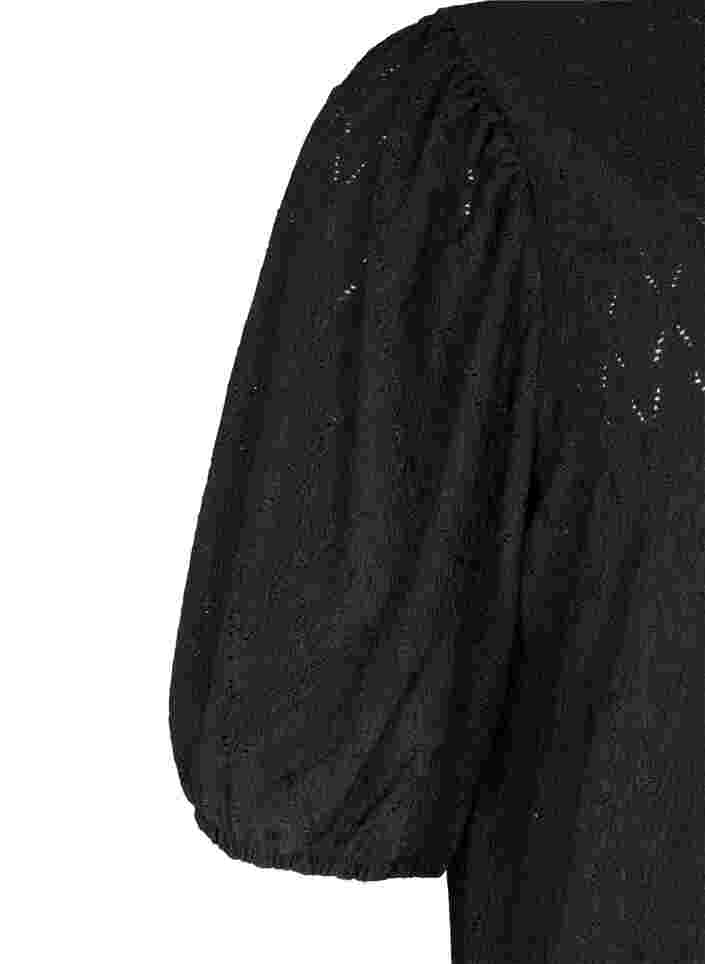 Kjole med strukturmønster og ballonærmer, Black, Packshot image number 2