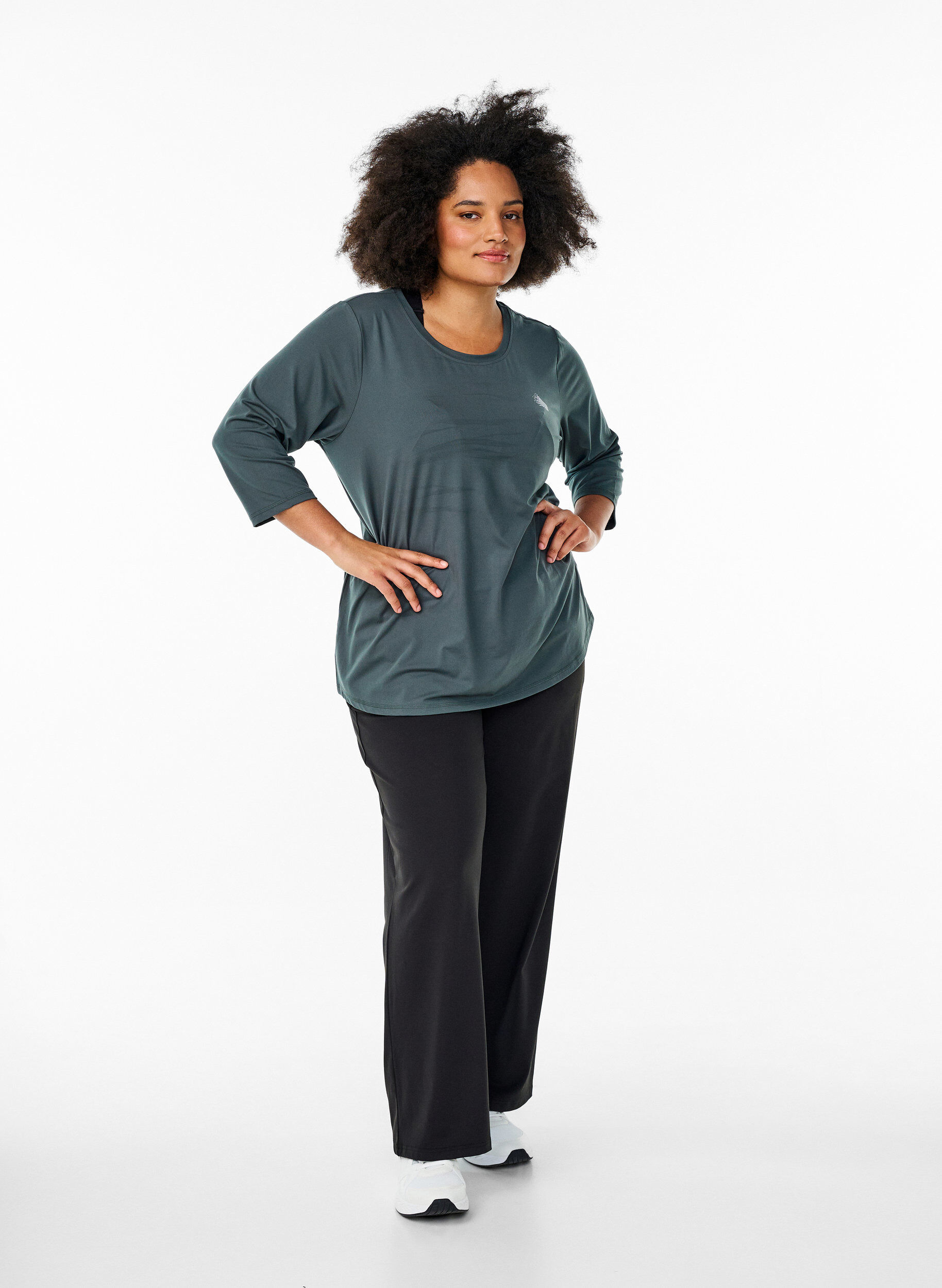 ZizziTr&aelig;ningsbluse med 3/4 &aelig;rmer, Gr&aring;, Model image number 1