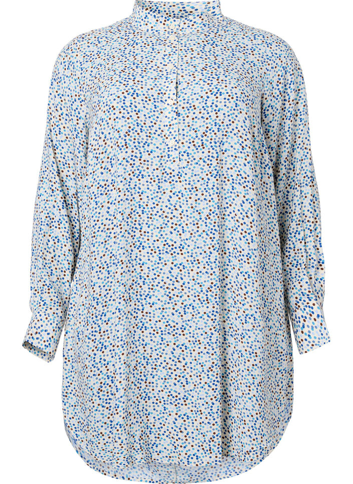 Prikket viskosekjole med knapper, Blue Dot AOP, Packshot image number 0