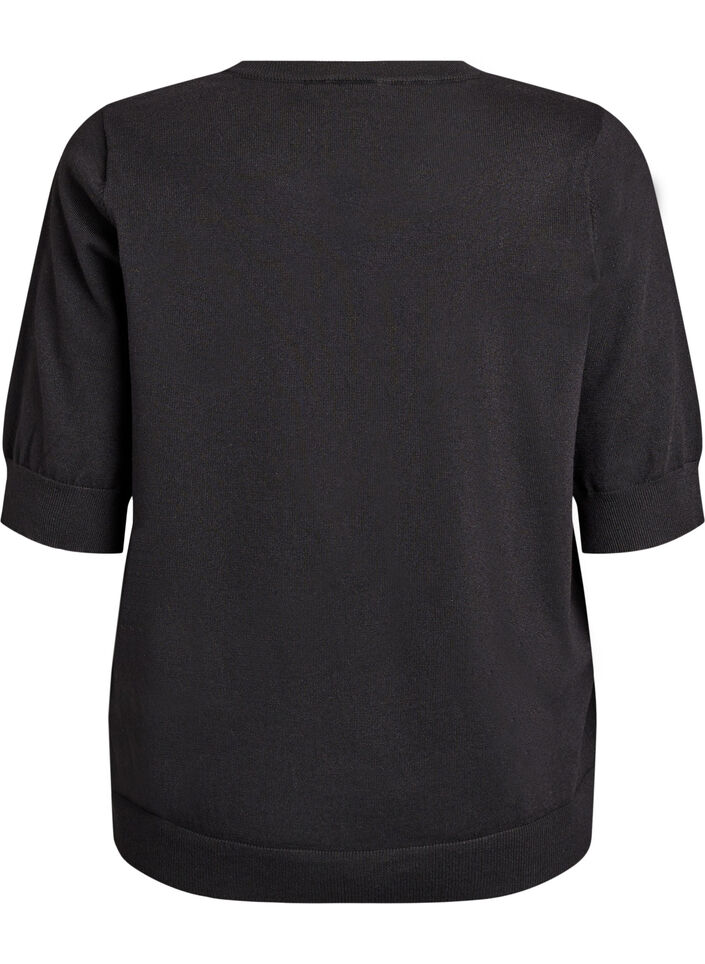 Finstrikket bluse med korte &aelig;rmer, Sort, Packshot image number 1