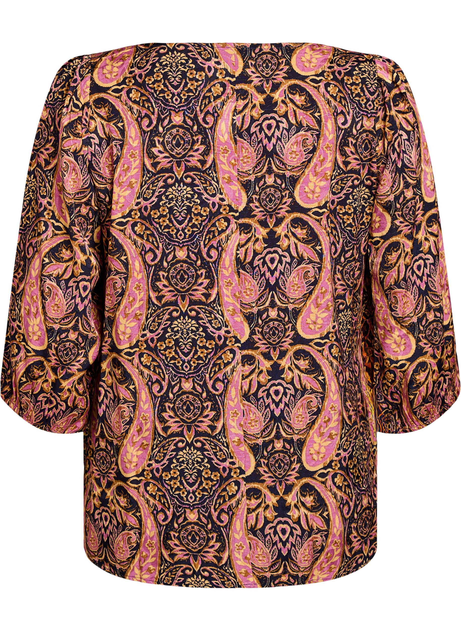 Zizzi Bluse med paisleyprint og 3/4 &aelig;rmer, Bl&aring;, Packshot image number 1