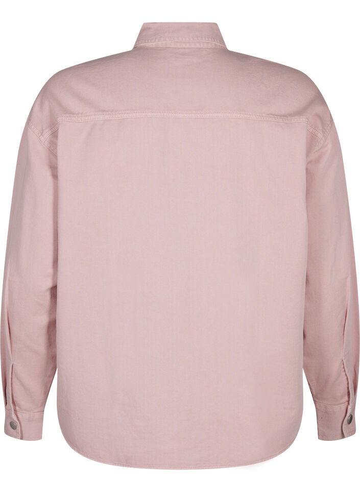 Ensfarvet denimskjorte med brystlommer, Pale Mauve, Packshot image number 1