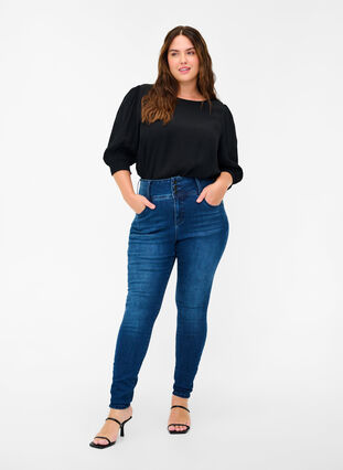 Super slim Bea jeans med ekstra høj talje, Blue denim, Model image number 0