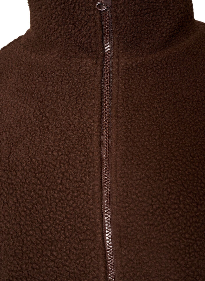 Teddyjakke med hulm&oslash;nsterb&aring;nd og h&oslash;j krave, Brun, Packshot image number 2