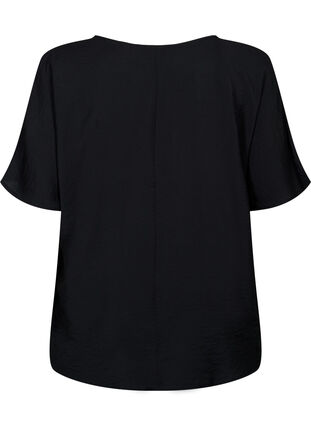 Kortærmet viskose bluse med v-hals, Black, Packshot image number 1