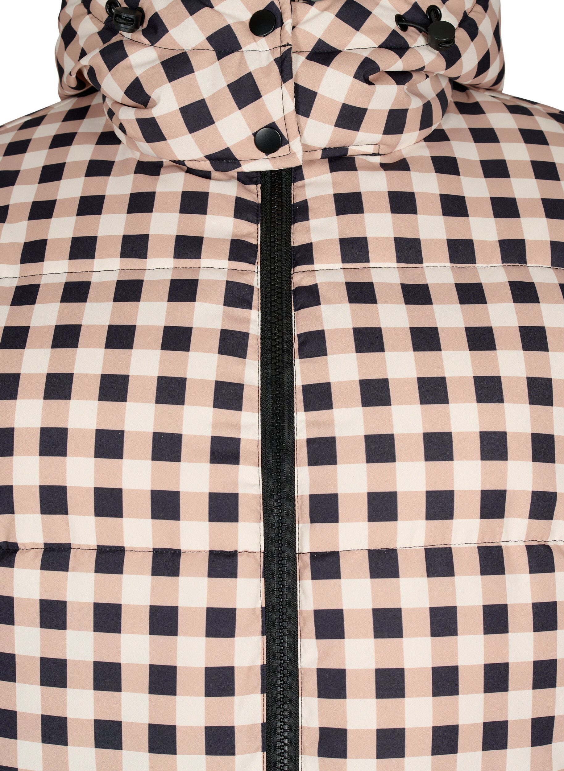 Zizzi Ternet puffer vinterjakke, Black w. Nomad Check, Packshot image number 2