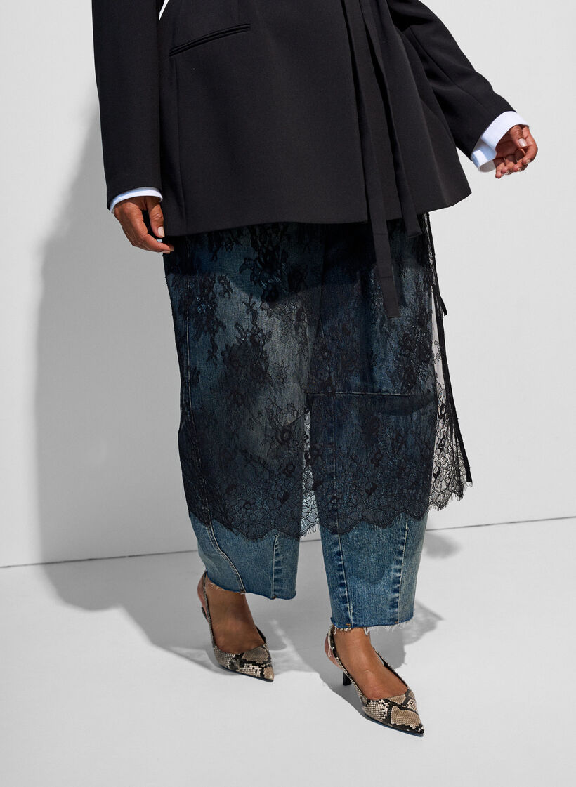 Sl&aring;-om nederdel i blonde med bindeb&aring;nd, Sort, Model image number 1