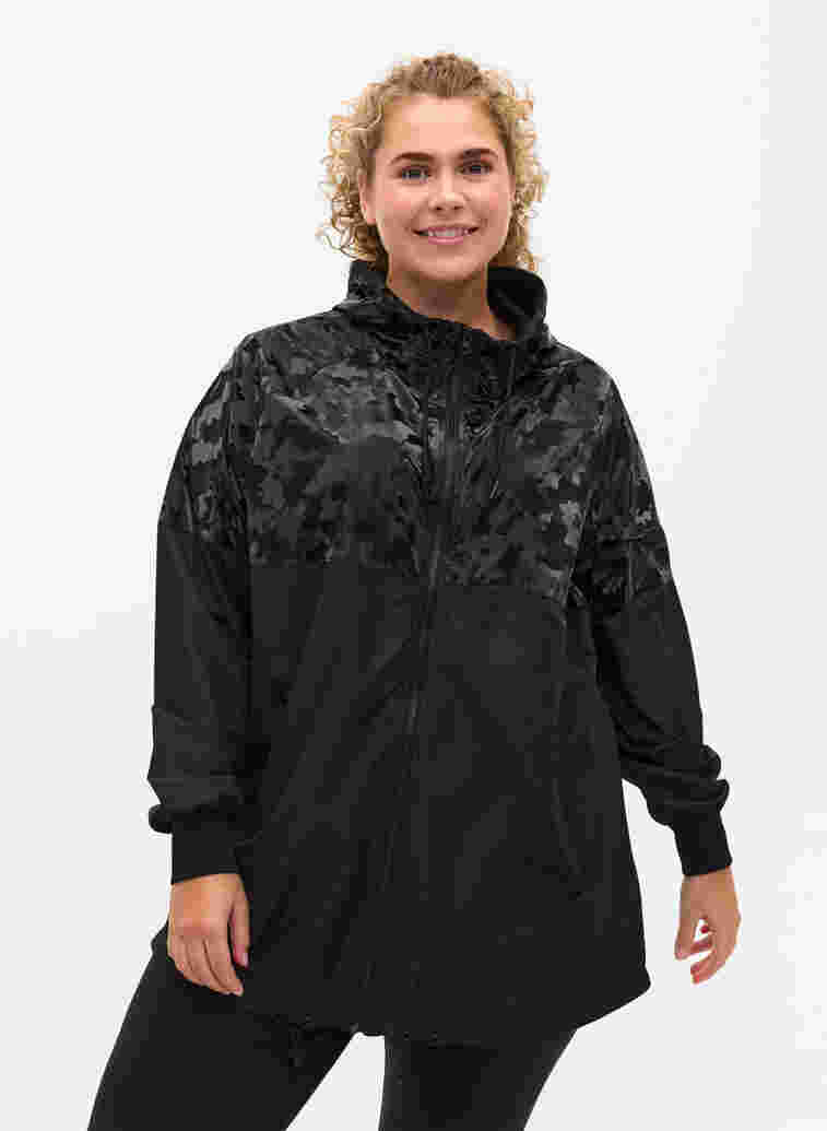 Træningsjakke med hætte og lommer, Black, Model