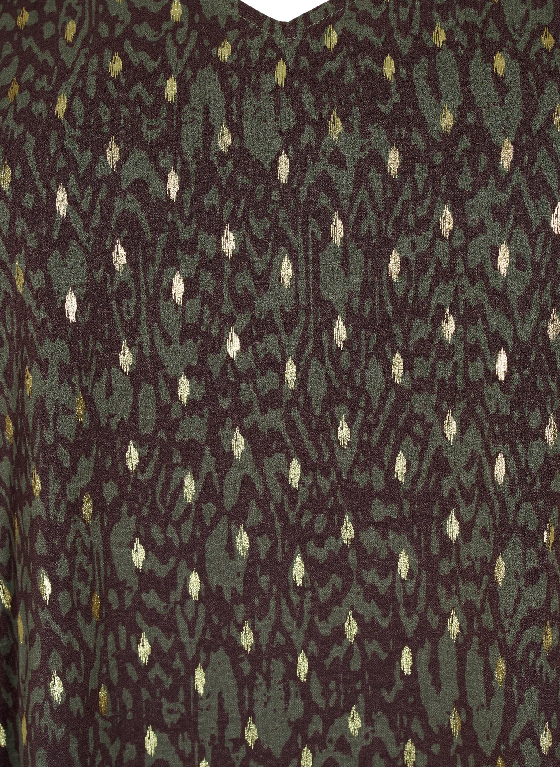 Zizzi Bluse med print og lange &aelig;rmer, Green Ethnic AOP, Packshot image number 2