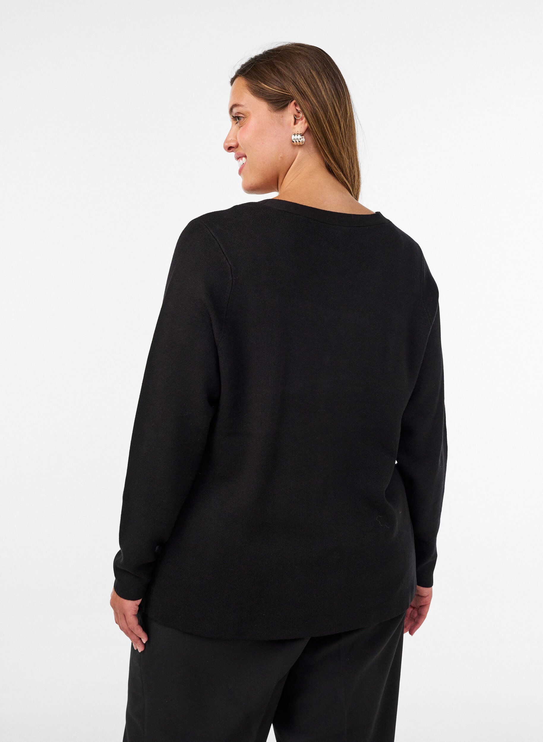 ZizziFinstrikket cardigan med dekorative knapper, Sort, Model image number 2