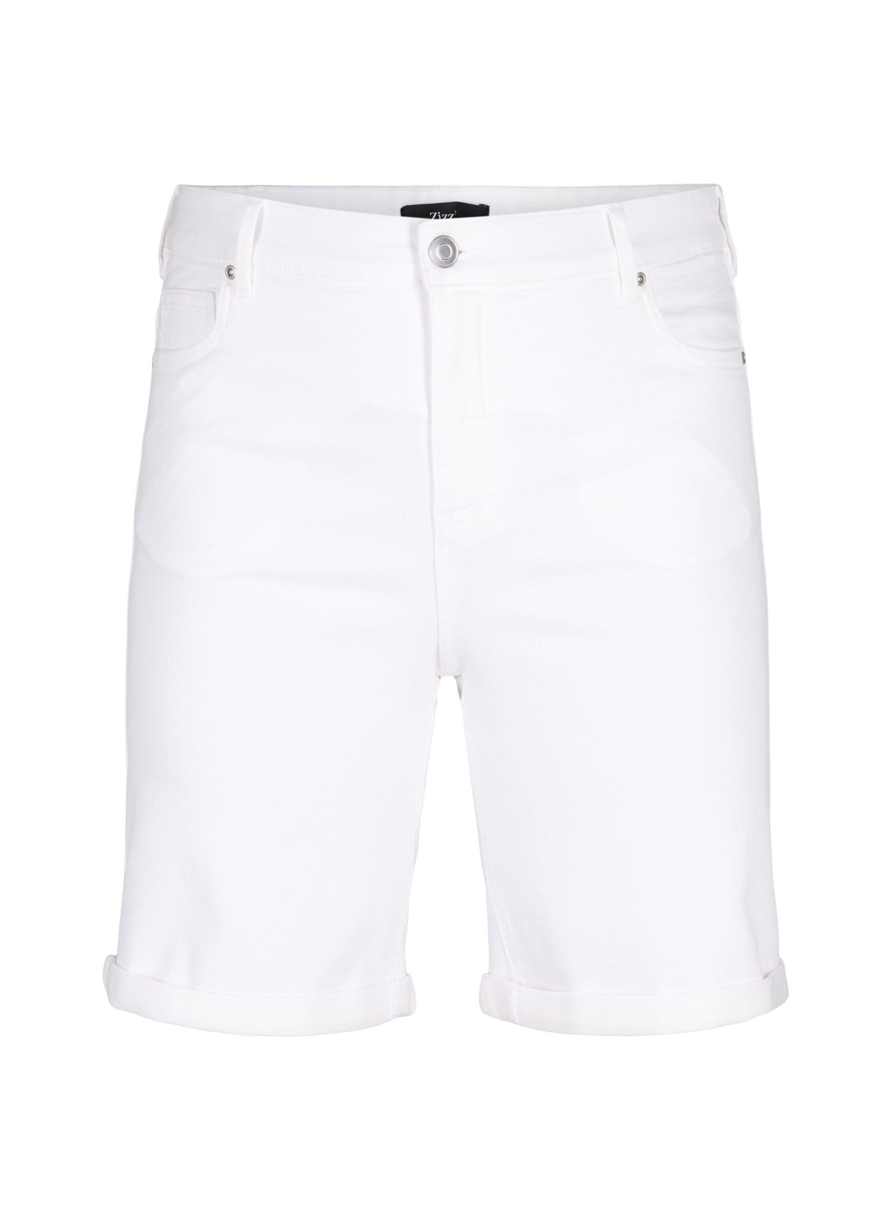 Zizzi T&aelig;tsiddende denimshorts med h&oslash;j talje, Bright White, Packshot image number 0