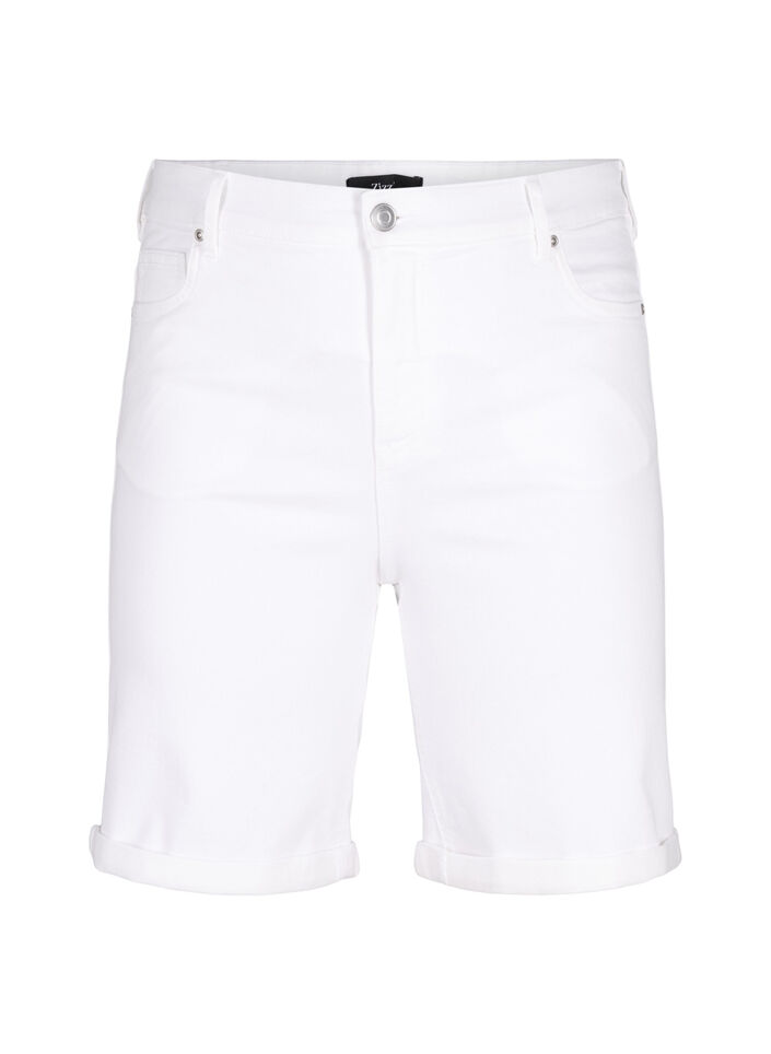 Tætsiddende denimshorts med høj talje, Bright White, Packshot image number 0