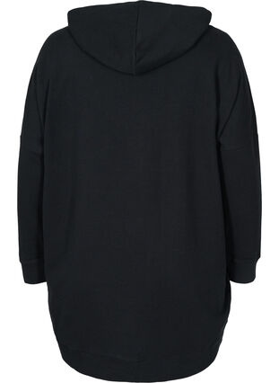 Bomulds sweatshirt med hætte og high-low, Black, Packshot image number 1